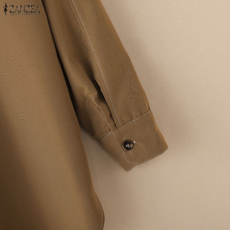 ZANZEA Women Casual Turn Down Collar Long Sleeve Asymmetrical Hem Loose Blouse