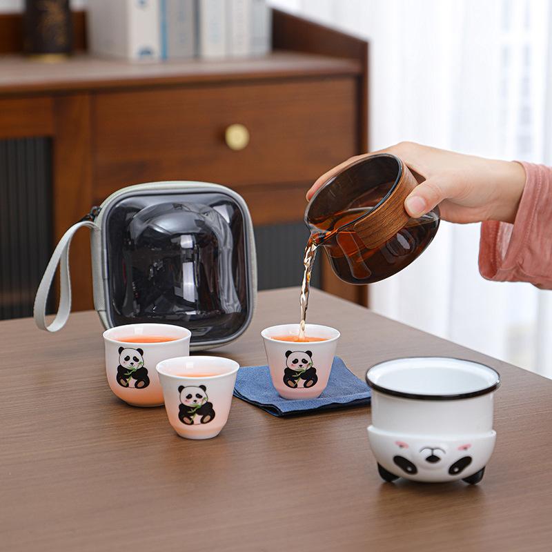 Panda Outdoor Portable Travel Tea Set Panda Ceramic Three Cups Creative Express Cup Business Home Gifts