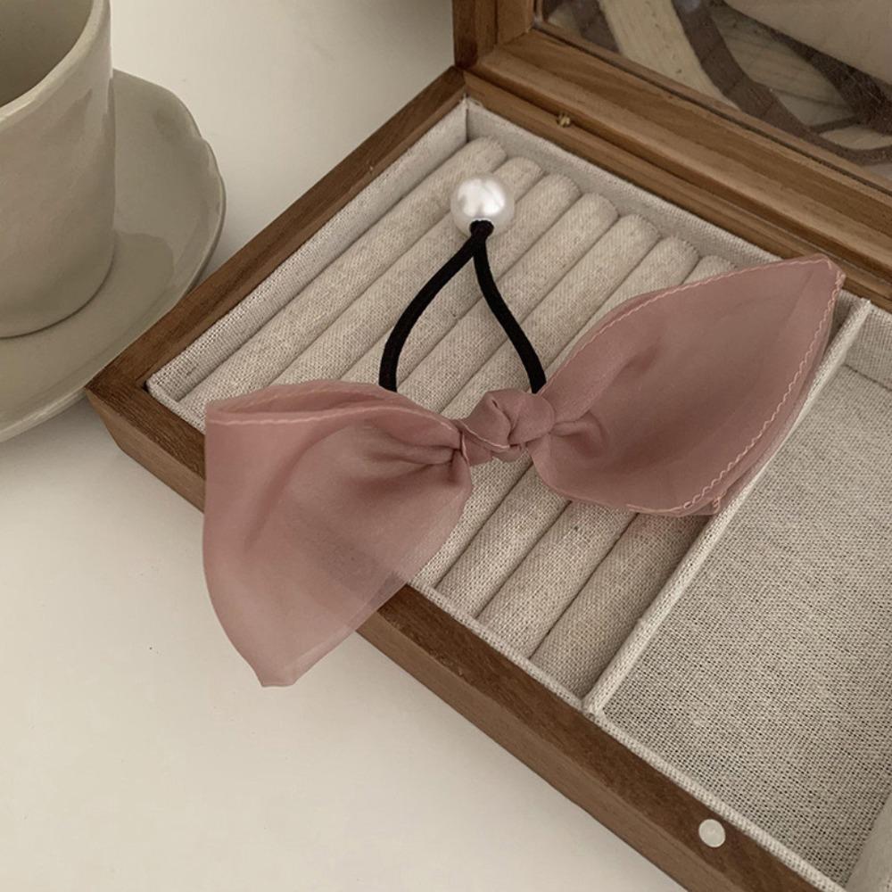Versatile Pearl Bow Hair Loop Elastic Ponytail Hair Loop Fashion Headstring  Women Girl