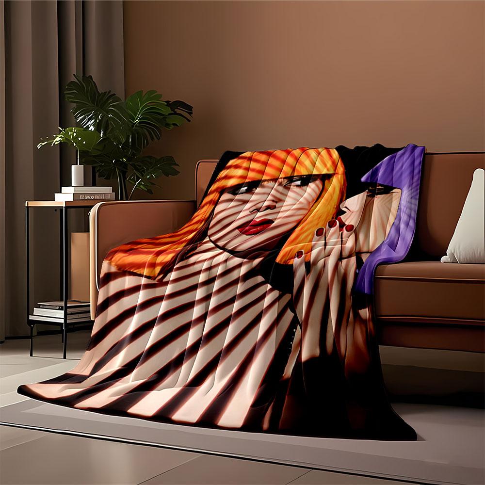 Striped shadow patterns across faces and vibrant hair colors. for all seasons blanket lunch break throw gift