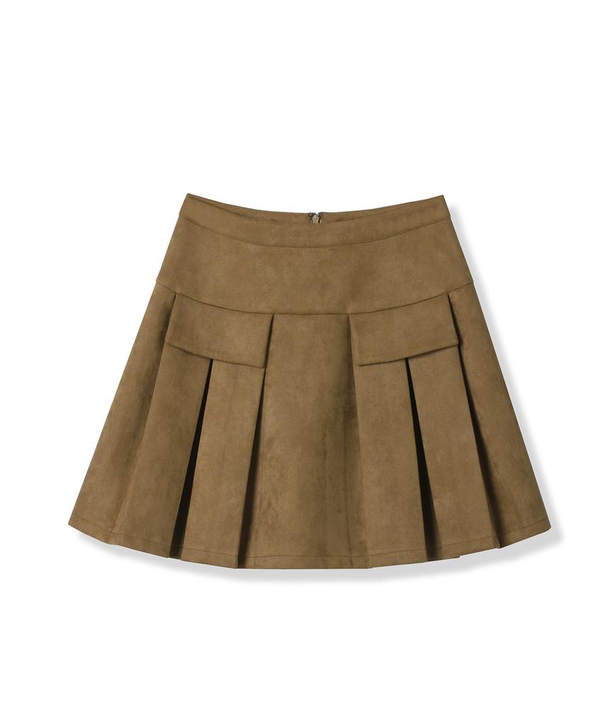 Urban Dress Pocket Mini Suede Pleats Skirt Brown