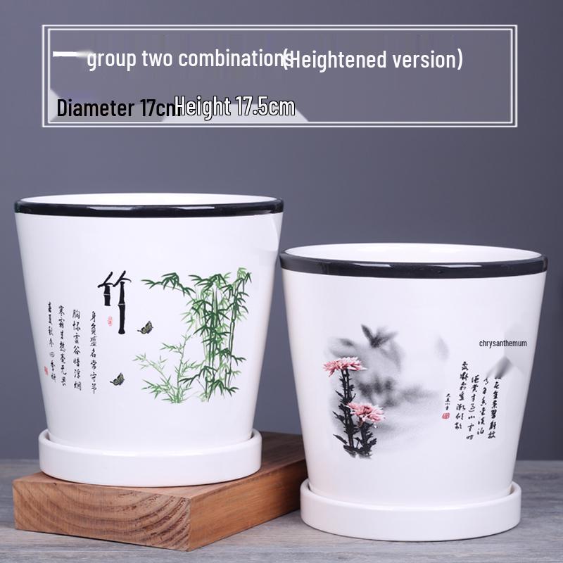 2025 Большой керамический цветочный горшок с поддоном для балкона и гостиной - Орхидея и Суккуленты в стиле альбома