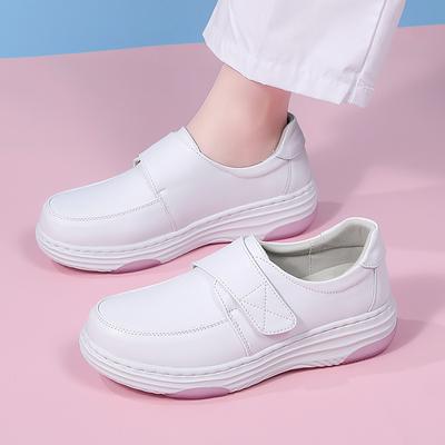 Женские мокасины на платформе, туфли для медсестер, женские зимние теплые меховые туфли, повседневные белые кожаные туфли для мам