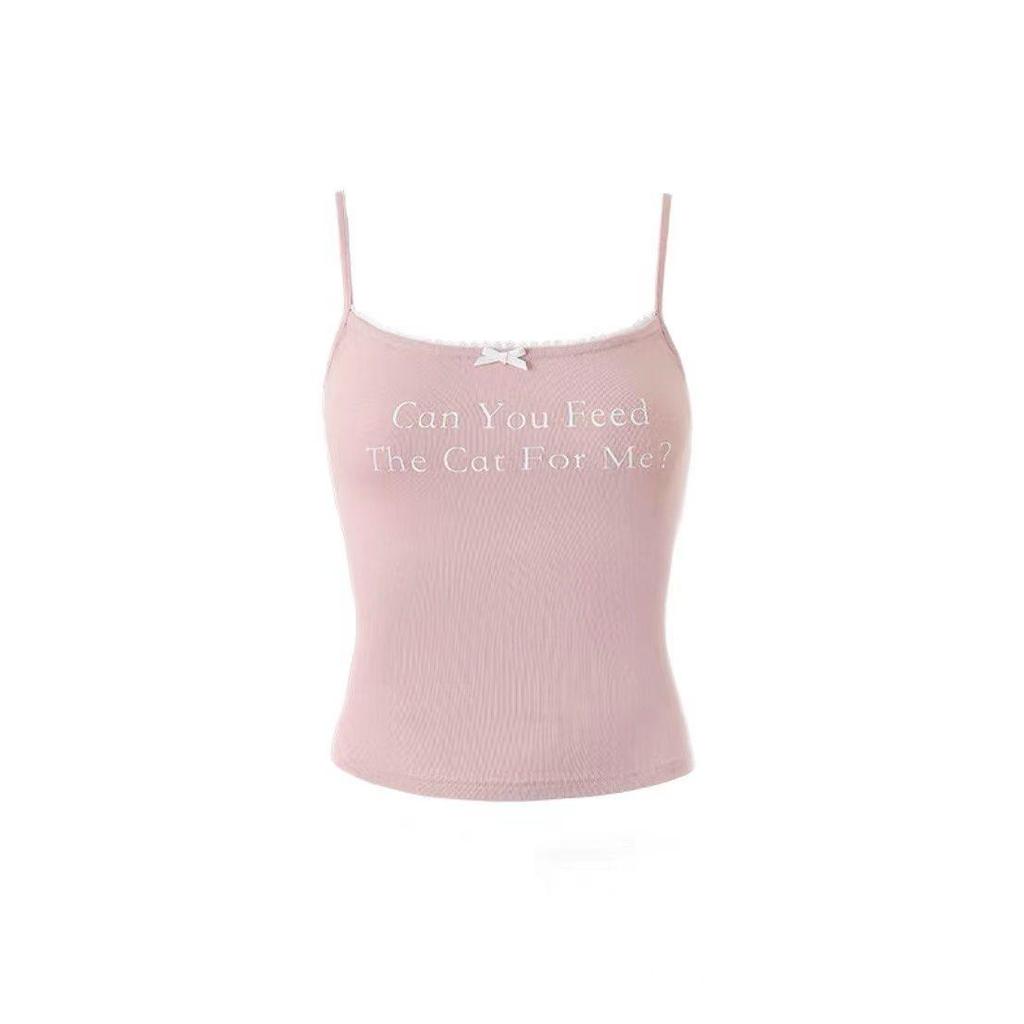 Кружевной жилет-майка в американском стиле с принтом букв - Облегающий, универсальный топ.