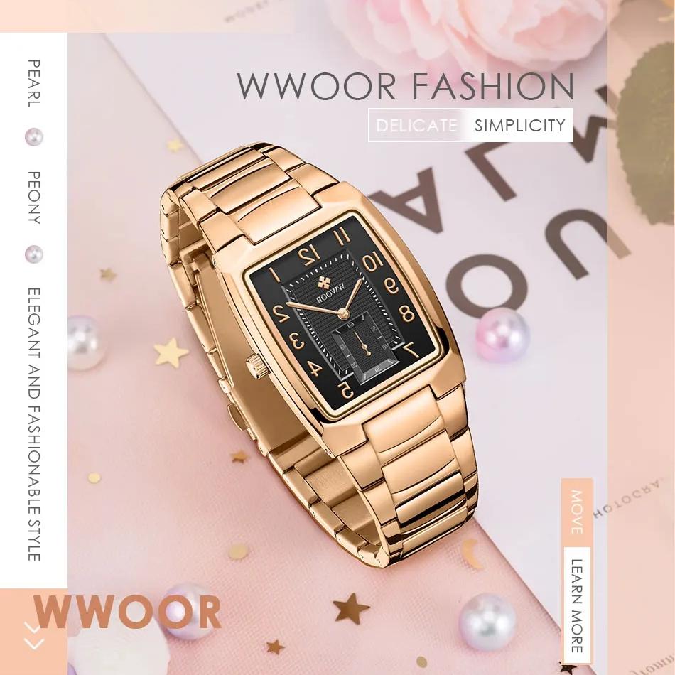 WWOOR New Gold Women Watches Creative Steel Women's Bracelet Wrist Watches Ladies Square Waterproof Watch