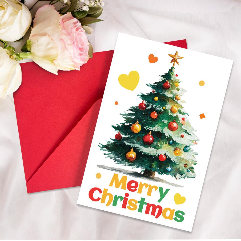 10PCS Large Christmas Greeting Cards with Envelopes, Watercolor Xmas Tree Cards for Holiday & New Year Gifts