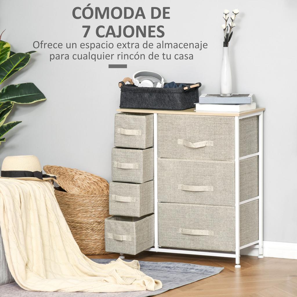 7-Drawer Fabric Chest of Drawers Multifunctional Storage Cabinet for Bedroom Living Room Hallway 63.5x30x71 cm Grey