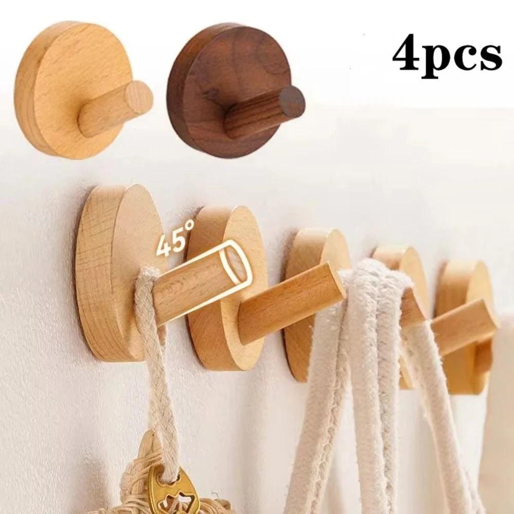 4pcs Solid Wood Wood Hook Beech Walnut Wood Wall Hook Robe Hook Towel Hook Clothes Storage