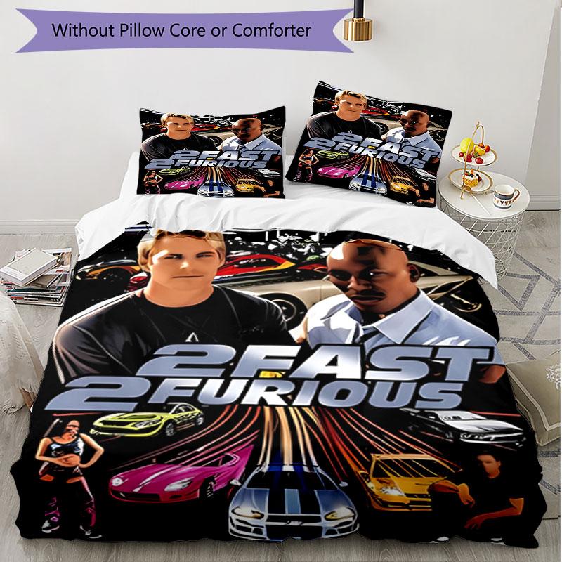 3pcs Duvet Cover Set (1*Duvet Cover + 2*Pillowcase, Without Core), Fast & Furious Print Soft All‑Season Bedding Set, Home Bedroom Decor Gift