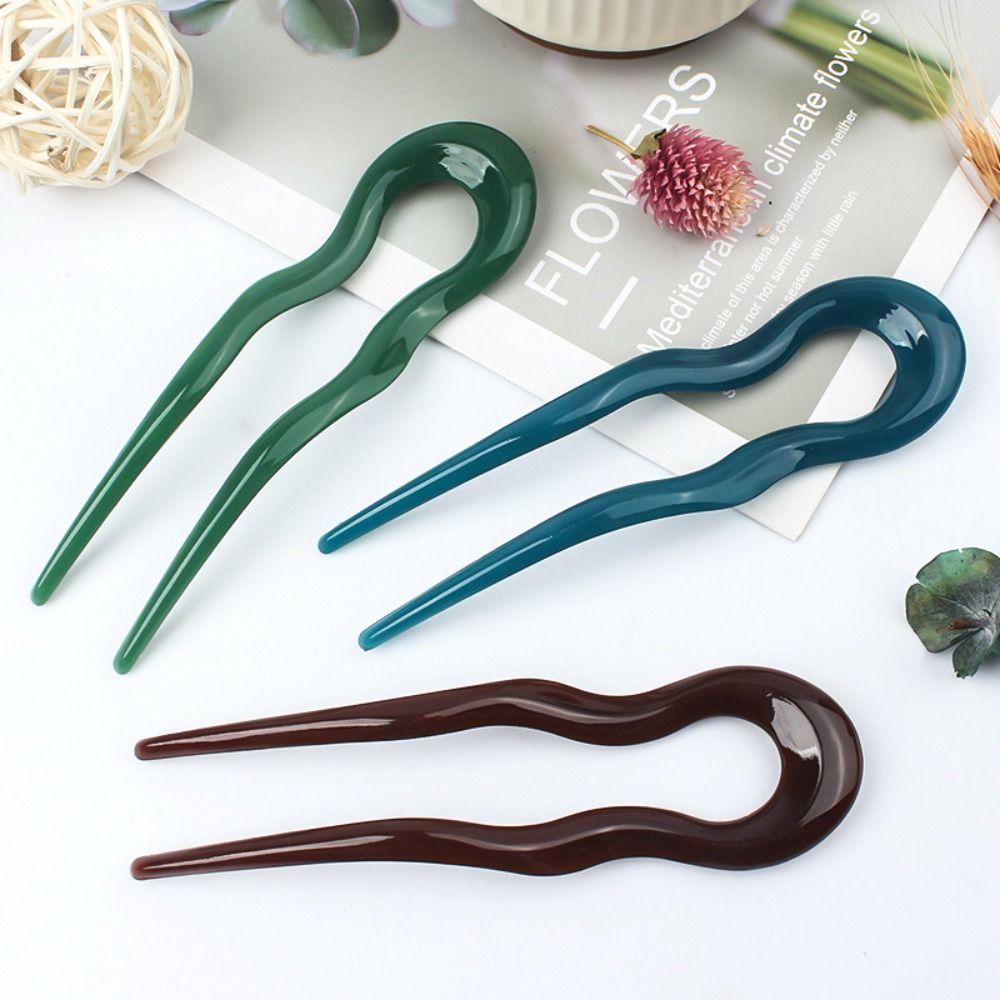 U-Shaped Hairpin Geometric Design Hair Bun Elegant Hair Fork  for Women Girls