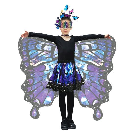 Плащ-бабочка для детей, костюм для косплея, красочный костюм с крыльями феи, развевающимися рукавами, многослойным подолом, карнавальная юбка, маска на Хэллоуин