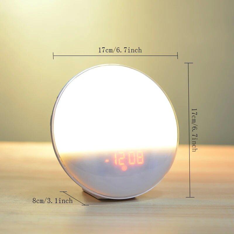 Будильник с будильником Sunrise Light Clock Имитация восхода/заката Цифровые часы с ночной подсветкой FM-радио Настольные часы