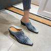 Denim Slippers Women's 2025 Summer European and American Retro Style New Pointed Head Bag Head Thick Heel Medium Heel Slippers Women