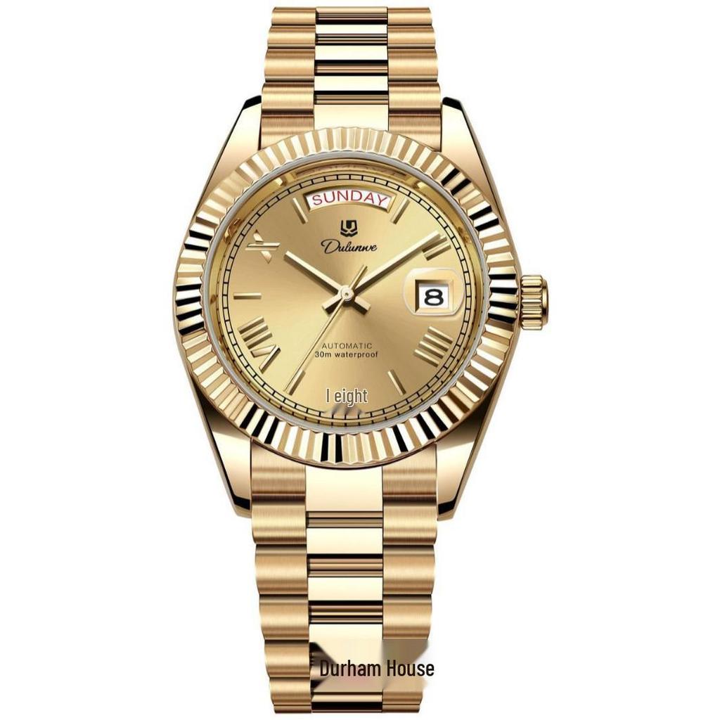 Durlanway Новые мужские автоматические стальные часы с двойным календарем – Модные, водонепроницаемые, деловой стиль