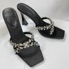 Autumn new super high heel cross rhinestone square head open toe sandals women's silk sexy stiletto high heels