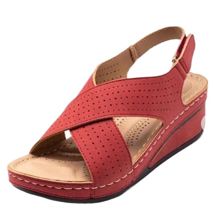 Новые 2025 европейские и американские внешнеторговые большие размеры танкетка швейная линия ретро пустые дышащие летние женские сандалии