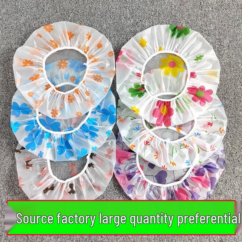 Универсальная прозрачная шапочка для душа с мультяшным принтом — водонепроницаемая, с цветочным принтом, многоразовая, взрослого размера, однослойная.