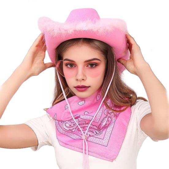 3 шт./компл. ковбойская шляпа, женская розовая фетровая шляпа в стиле вестерн, ковбойская шляпа с банданой, очки, аксессуары, головной убор