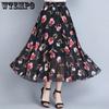 Summer Floral Printed Chiffon Women's Skirt High Waist A-line Long Skirts Female Casual Lady Skirt