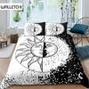 Sun Moon Duvet Cover Set Queen Microfiber Bohemian Black and White Print Yin Yang Comforter Cover Galaxy Star Twin Bedding Set
