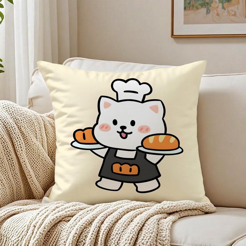Bakery Animal Cartoon Collection Cushion Cover Linen Pillowcase Soft for Sofa Bed Home Room Decor