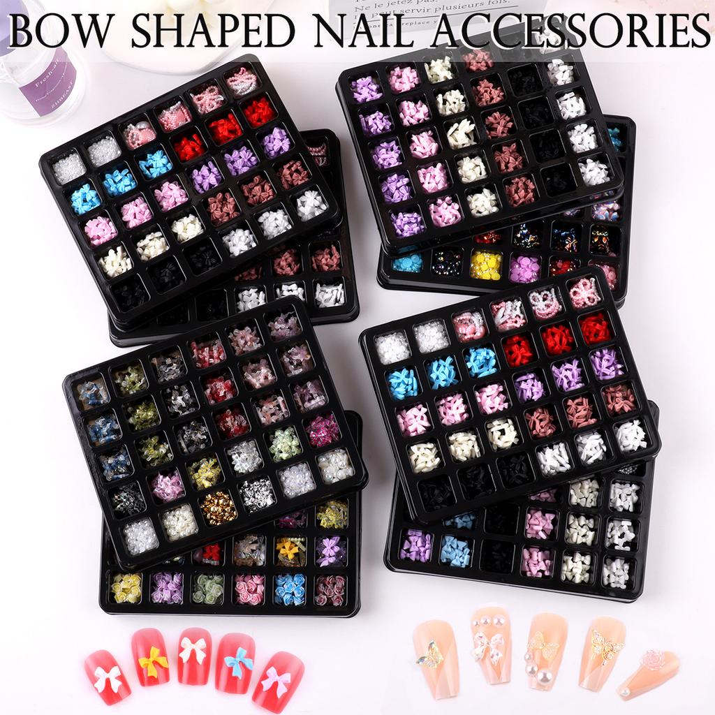 30 Grid Resin Bow Japanese Nail Jewelry Black And White Streamer Bow Three-Dimensional Simple Patch