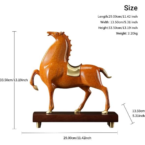 Aris & Juno Copper Hand-Carved Horse Sculpture with Enamel Accents - Feng Shui Career Success Decor for Entryway Bedroom Study