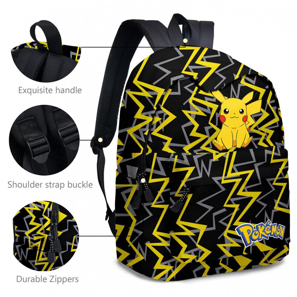 (Pink) Pikachu Backpack Lunch Bag Pencil Case Set Kids Student Pokemon Bag