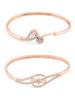 Set of 2 Rose Gold Cubic Zirconia Contemporary Brass Kada Bracelet for Women