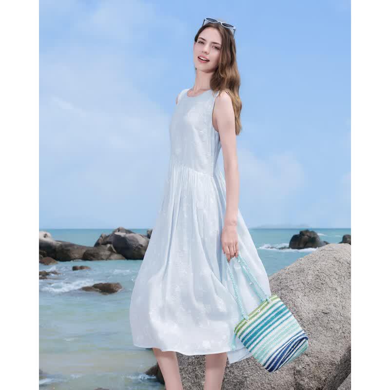 Baitu Women's Sleeveless Embroidered Dress