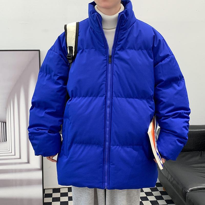 Зимняя новинка, простая спортивная утепленная хлопковая одежда с воротником-стойкой, однотонное парное свободное трендовое хлопковое пальто
