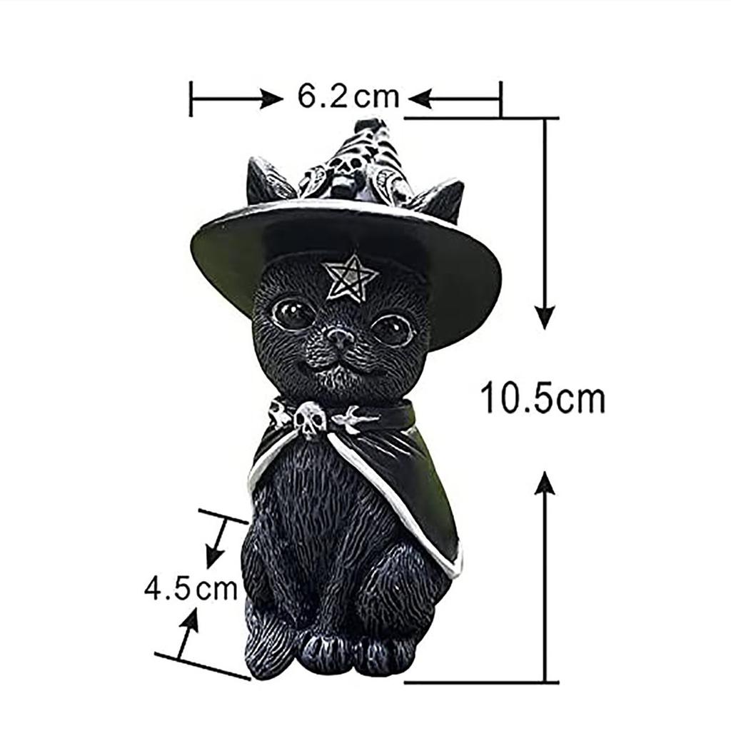 1PC Black Cat Statue Mysterious Cute Cat Witch Cat Figurine Witches Decor Desk Ornament Hand-Painted Sculpture for Halloween