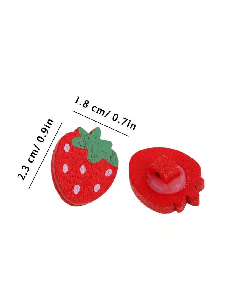 20pcsWooden Strawberry Wood Button Clothing Accessories Children's Cartoon Shape Buttons