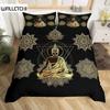 Mandala Buddha Duvet Cover Set,Bohemian Bedding Set Golden Black Lotus Flowers Print Luxury Microfiber Polyester Comforter Cover
