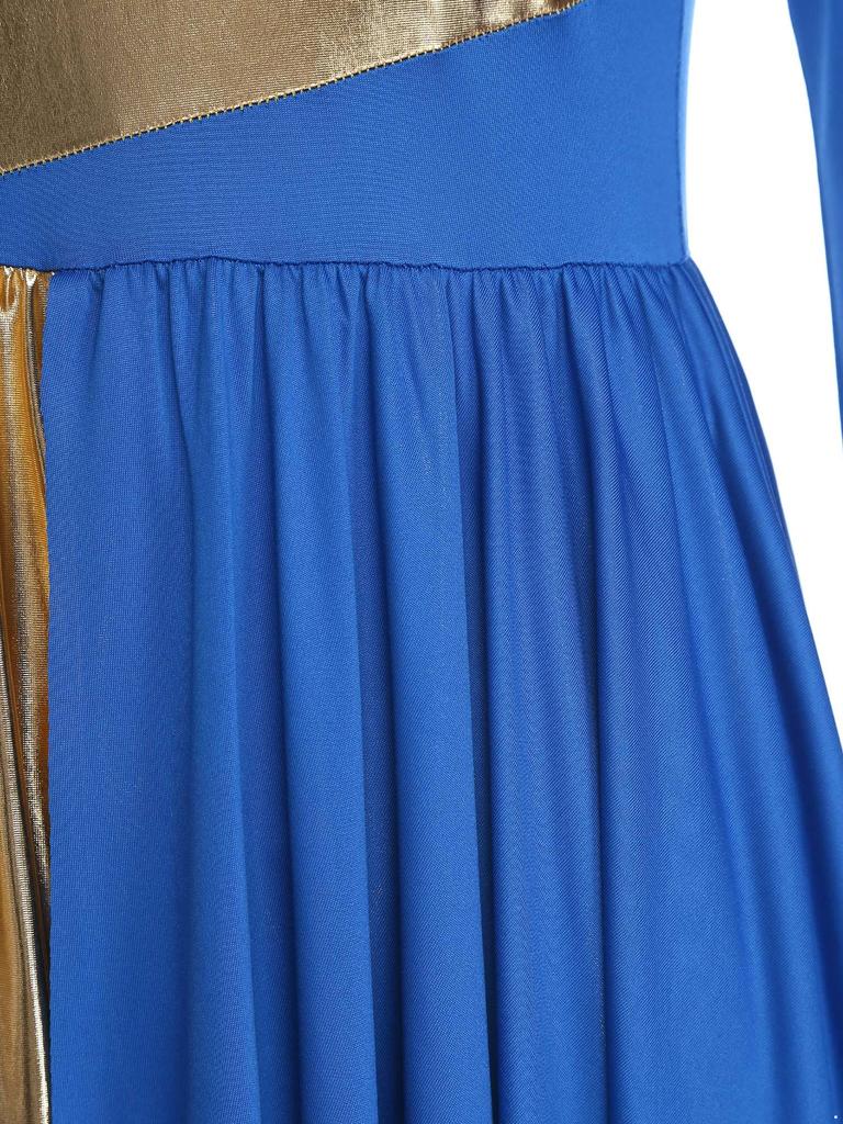 Womens Liturgical Dance Jumpsuit Metallic Color Block Patchwork Irregular Drape Wide Leg Choir Performance Costume