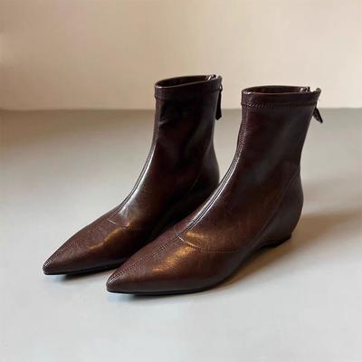 Женские ботильоны с острым носком, плоская подошва, модные, ретро, туфли для платья, зимние ботинки челси, новые, для ходьбы, готические, кожаные, трендовые, Mujer Botas