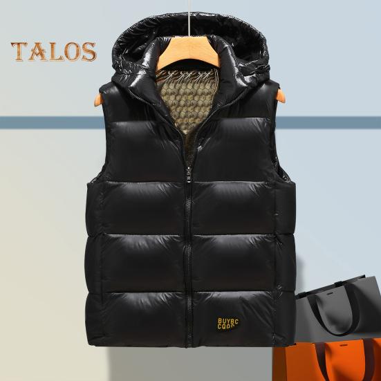 Men Waistcoat Hooded Sleeveless Vest Coat Black Golden Color Down Cotton Zipper Pockets Vest Jacket Daily Wear