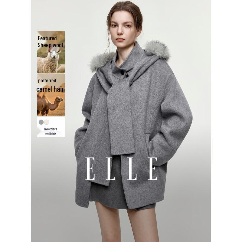 ELLE Женский Кейп-Пальто с Капюшоном из Смесовой Шерсти