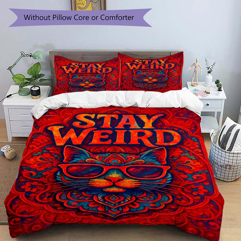 3pcs Stay Weird Cat Duvet Cover Set, Soft Comfortable Duvet Cover,Guest Room (1*Duvet Cover + 2*Pillowcase, Without Core) yy251104167