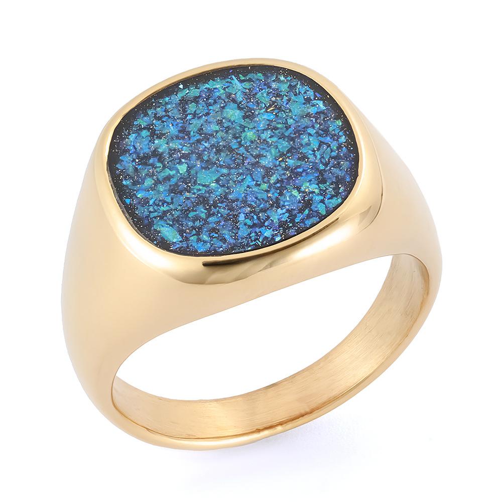 Персонализированное мужское модное мужское кольцо из эпоксидной смолы с раковиной абалона из нержавеющей стали, не тускнеющая бижутерия