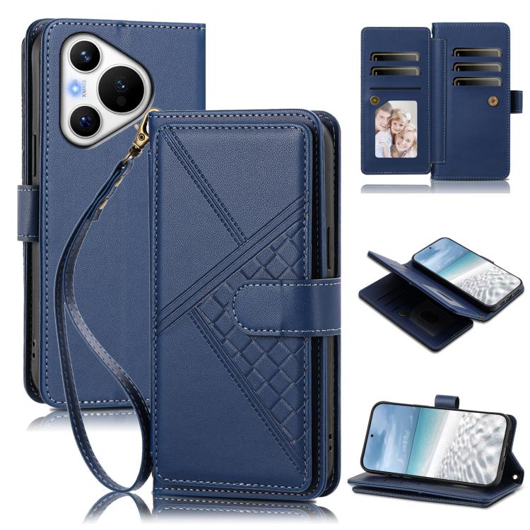 Embossed Secure Clasp 9-Card Slot Vegan Leather Phone Case with Wrist Strap