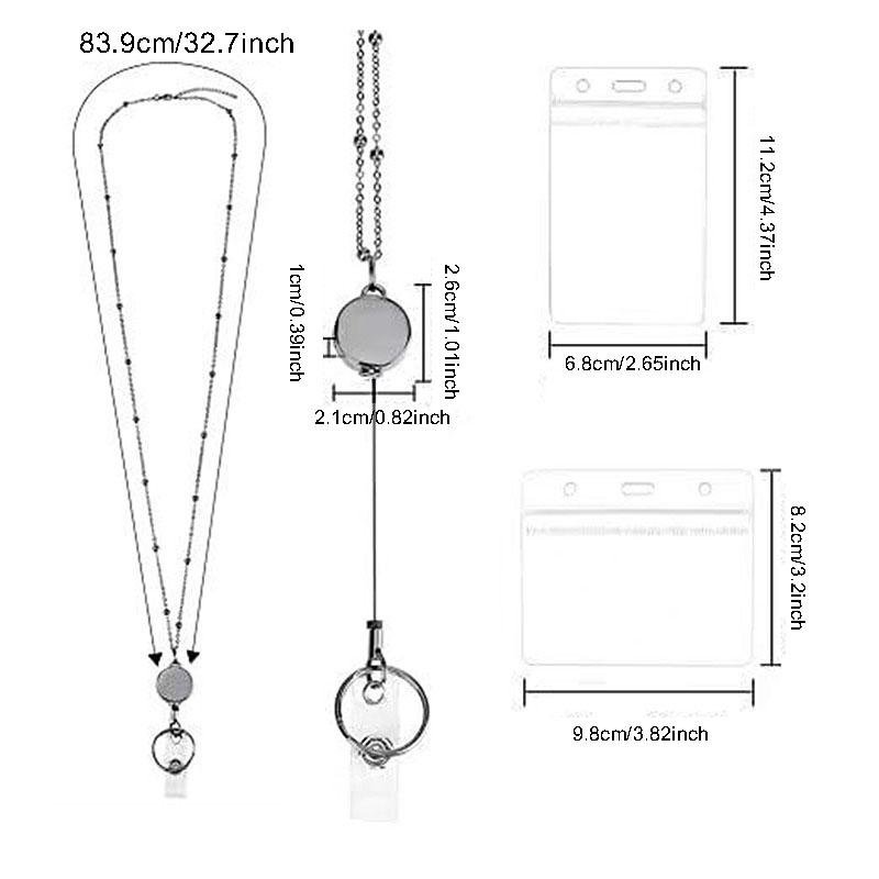 Retractable Badge Reel Lanyard ID Card Holders Stainless Steel Chain Necklaces Keychain Clip for Women Men Employee Wholesale