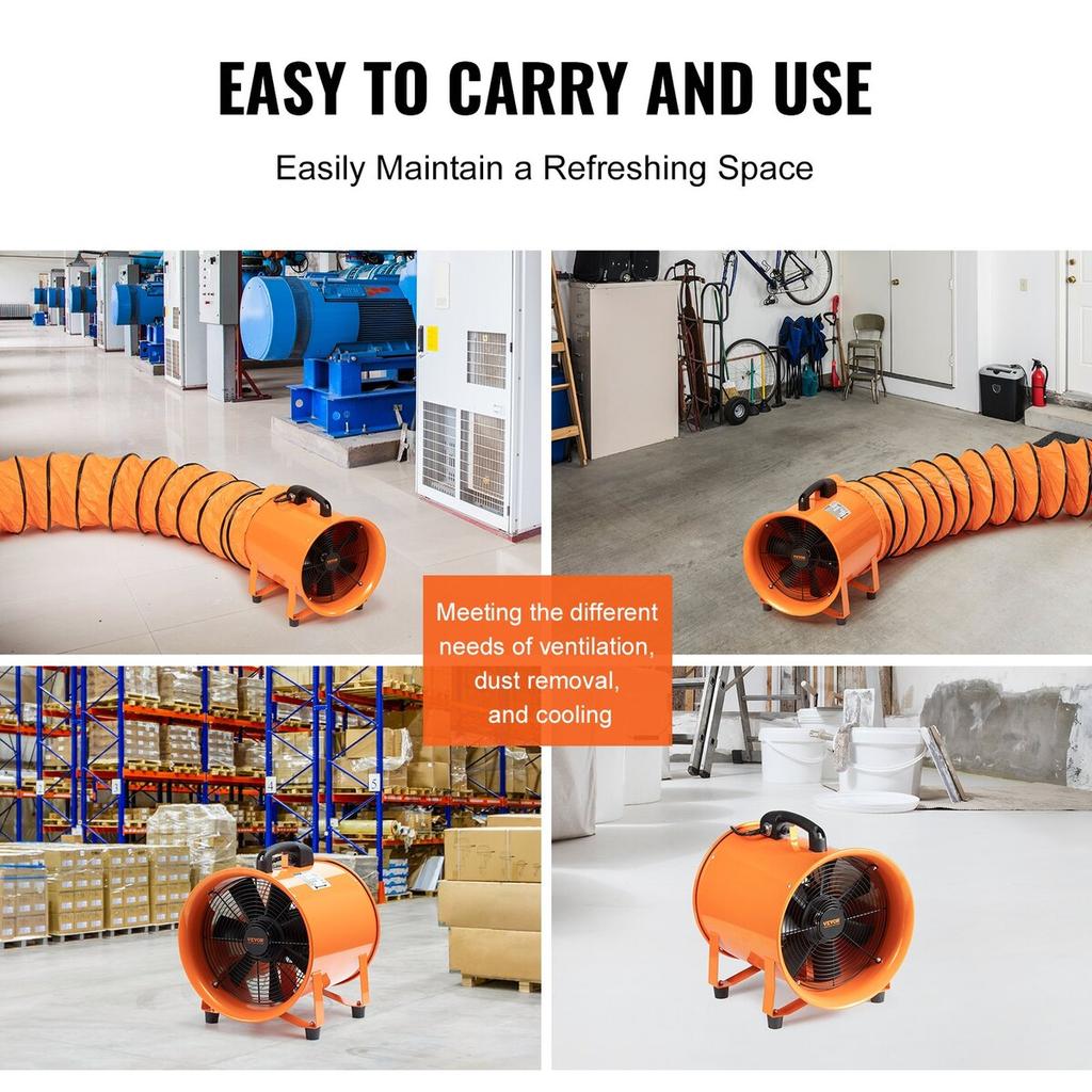 Portable Ventilator, 406.4m Heavy Duty Cylinder Fan with 5m Duct Hose, 900W Strong Shop Exhaust Blower 5175CFM, Industrial Utility Blower for Sucking