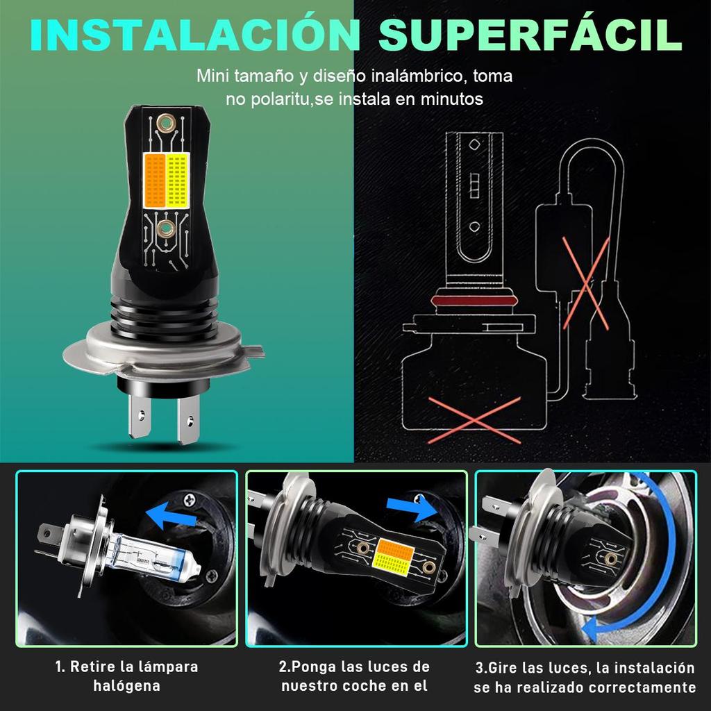 Car LED Headlights Direct Plug-In Integrated H7 White Yellow Strobe Fog Lights Motorcycle Equipment Accessories