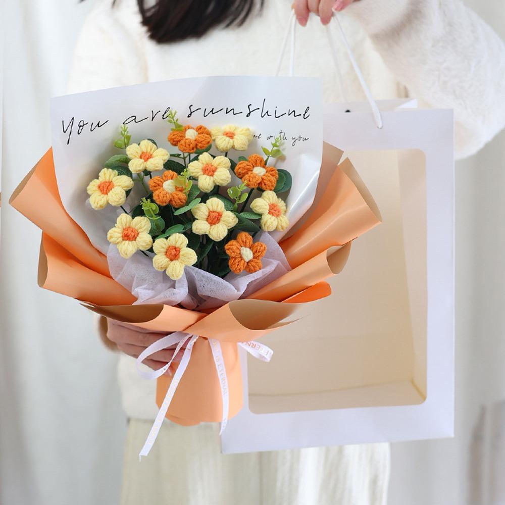 Мягкая пряжа Искусственная цветочная композиция Корейский стиль Вязаные крючком цветы ромашки Свадебная вечеринка