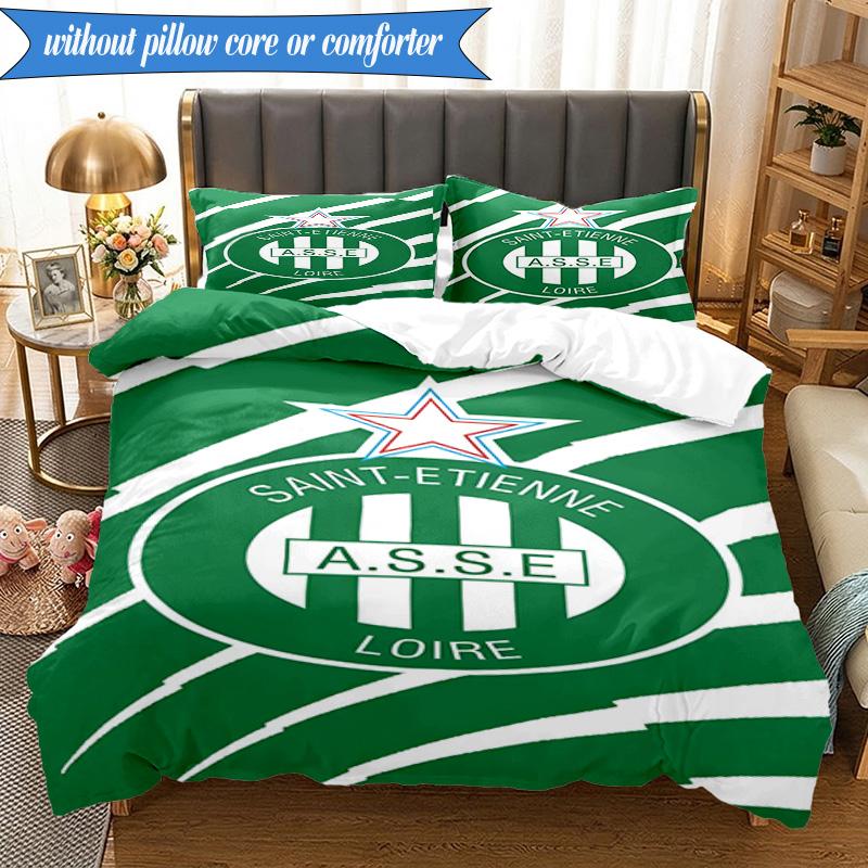 3PCS Asse Saint-etienne Crest Bedding Set 2D Printing (Includes 1 Duvet Cover + 2 Pillowcases Coreless), Bedroom decor,Fan gift