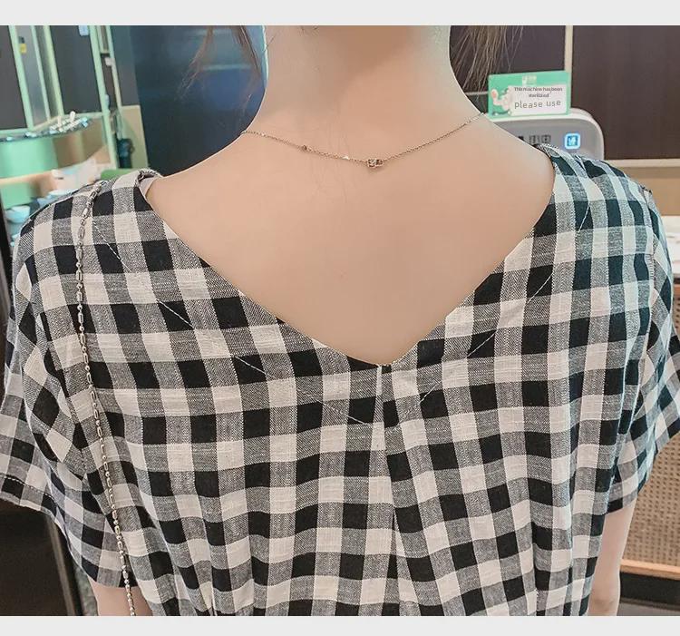 Stylish Plaid V-Neck Buttoned Maternity Dress - Loose Fit, Plus Size, for Summer