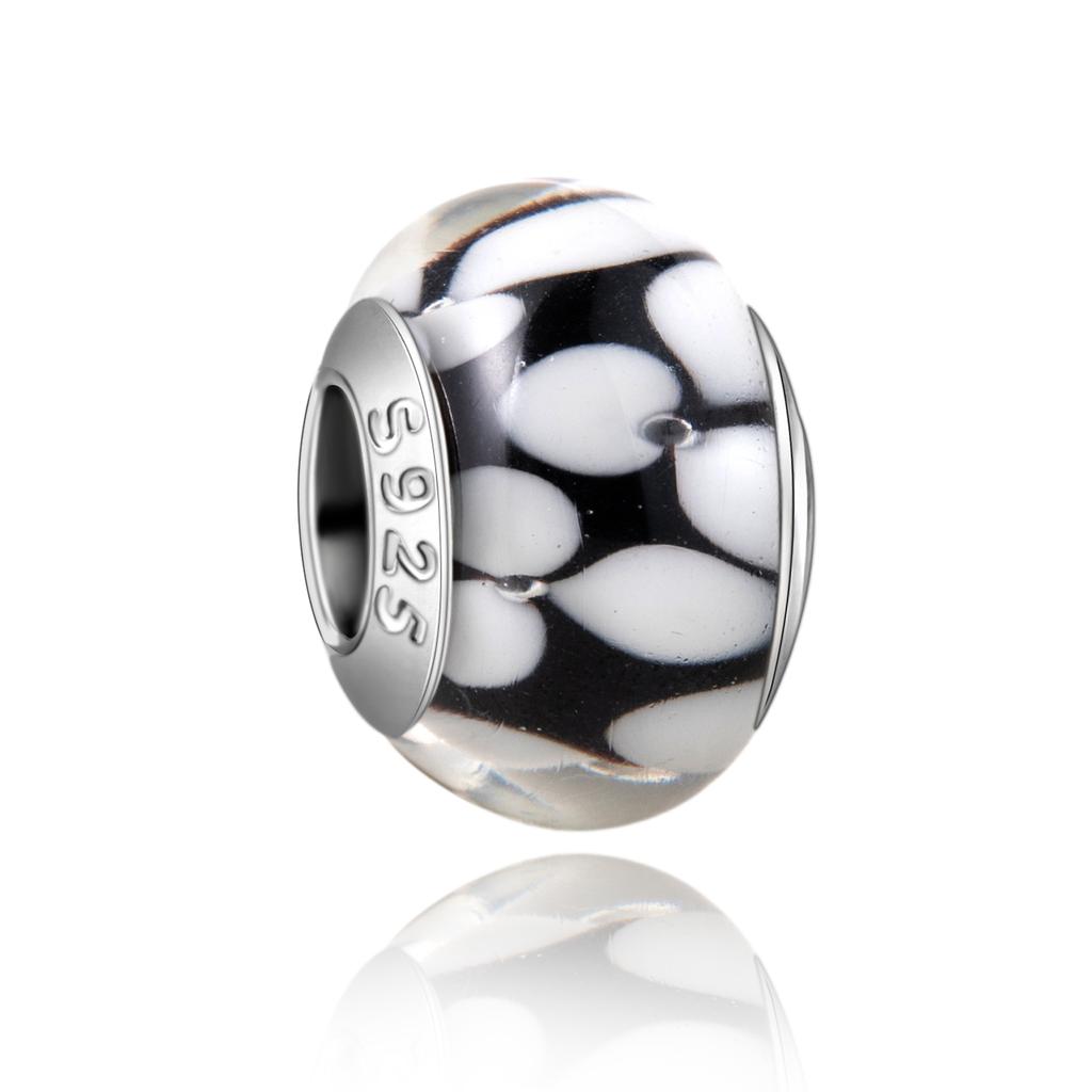 Муранское стекло Серия стерлинговое серебро 925 пробы Медный павлин синий и лепесток цветка Вращается Шарм Подходит для браслета Женские изящные циркониевые аксессуары