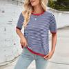 Женская мода весна-лето повседневный полосатый подходящие цвета круглый вырез трикотажный короткий рукав джемпер топ
