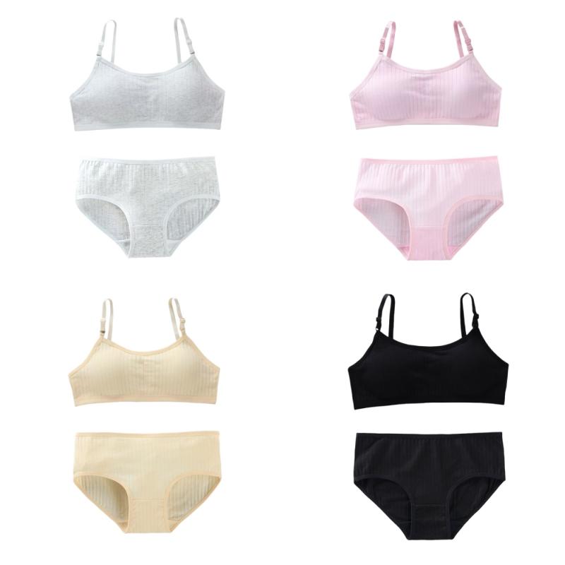 Teen Girls Training Bras Panties Set Kids Puberty Young Girls Cotton Sport Underwear Student Children Camisole Underclothes